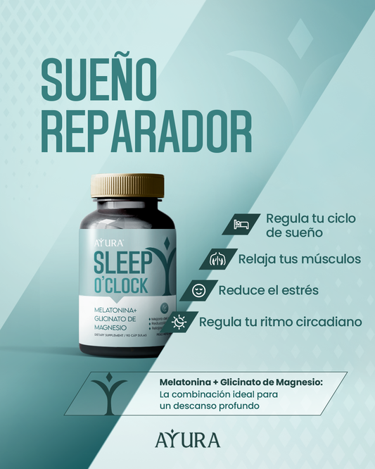 SLEEP O'CLOCK - Melatonina, Glicinato de Magnesio y Valeriana